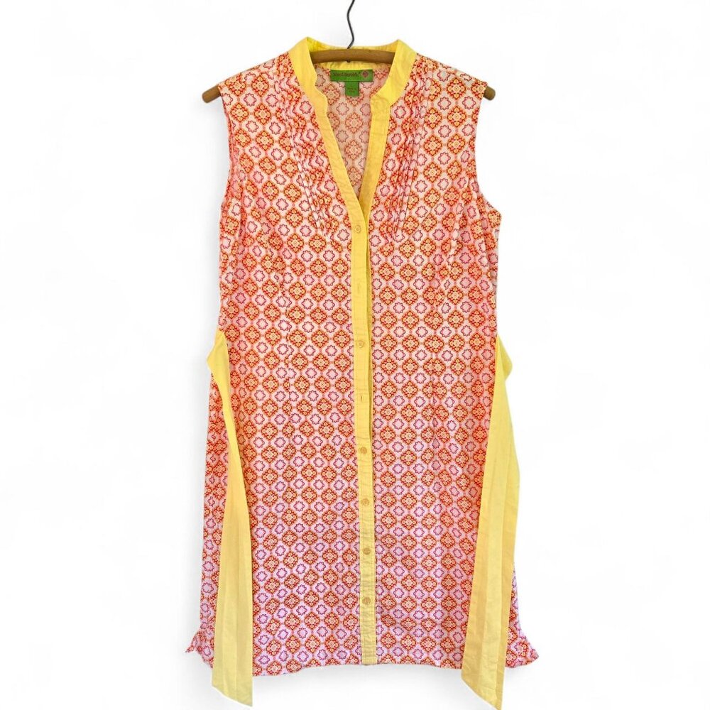 Island Republic Womens Sleeveless Buttton Front Belted Dress Large Yellow Orange - Picture 2 of 16